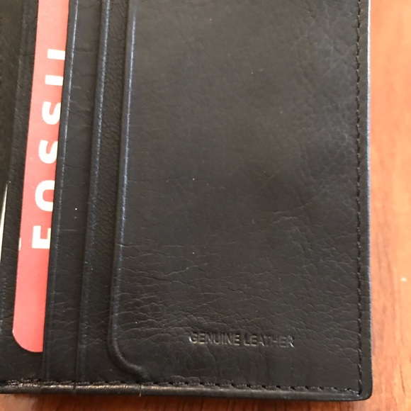 New FOSSIL Wallet Front Pocket Billfold Black Leather card slim small travel - Picture 5 of 8